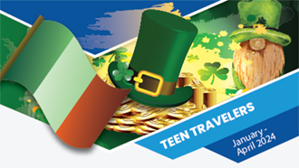 irish flag, leprechaun, coins, hat with colorful shapes