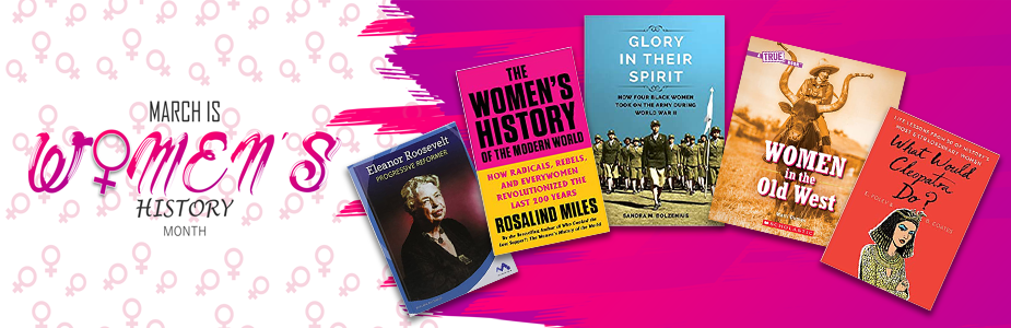 womens history month banner with books